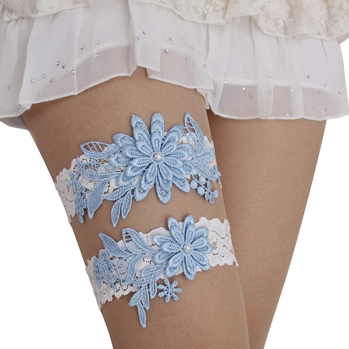 PALAY 2Pcs Lace Wedding Garter for Bride, Stretchy Floral Bridal Garters Set, Hand Sewn Lingerie Garter for Wedding, Anniversary, Party PALAY 2Pcs Lace Wedding Garter for Bride, Stretchy Floral Bridal Garters Set, Hand Sewn Lingerie Garter for Wedding, Anniversary, Party